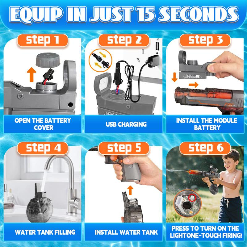 【Summer Must-Have】High-Powered Electric Water Shooter with LED Lights - 25-40Ft Water Gun for Kids & Adults, High Powered IP67 Waterproof,500Ml & 50Ml Water Tank, 1200Mah Rechargeable Battery